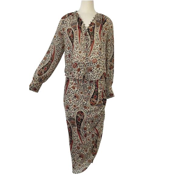 Veronica Beard Silk Hearst 2 Piece Set Midi Skirt Long Sleeve Blouse Top 0/2 - Picture 1 of 15